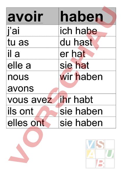 haben auf französisch|avoir verb spanisch.